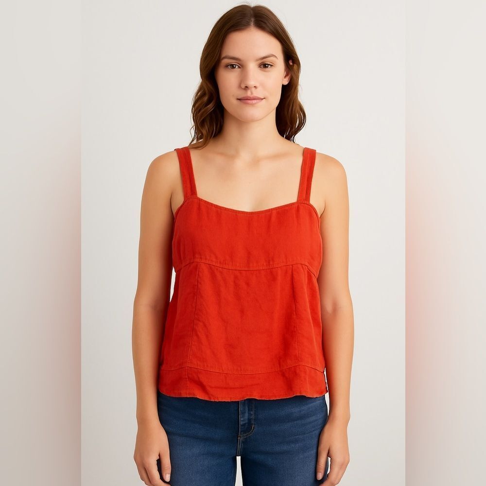 Made In Italy Linen-Blend Orange Red Tank Top – Size S